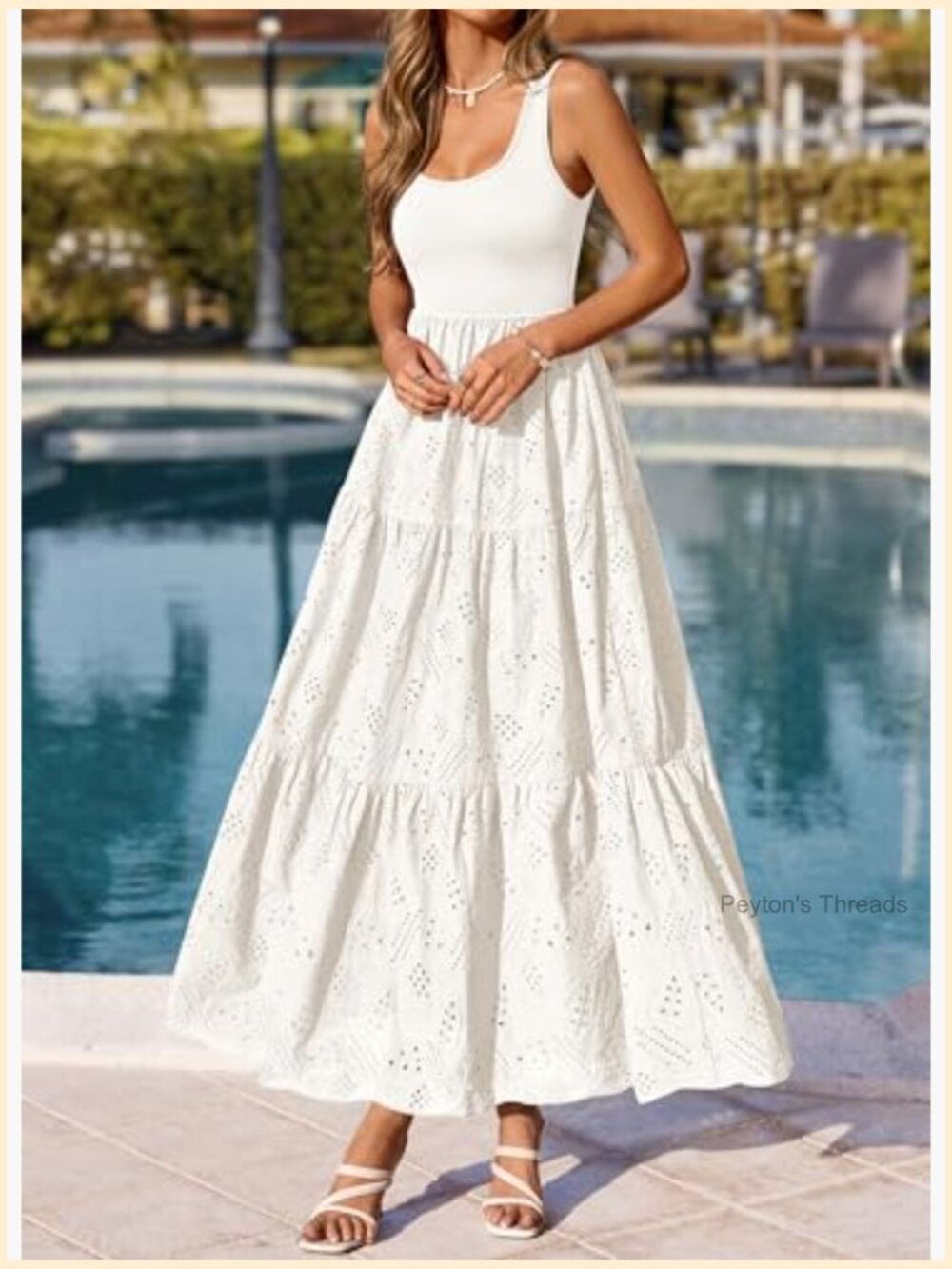 Sleeveless Eyelet Midi Dress with Pockets Casual Flowy Sundress - Picture 2 of 7